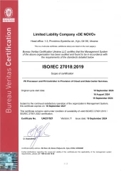 ISO / IEC 27018 Certificate of compliance