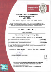 ISO/IEC 27001 certificate of conformity