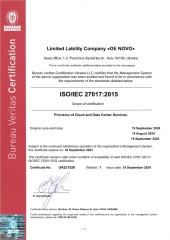 ISO / IEC 27017 Certificate of compliance