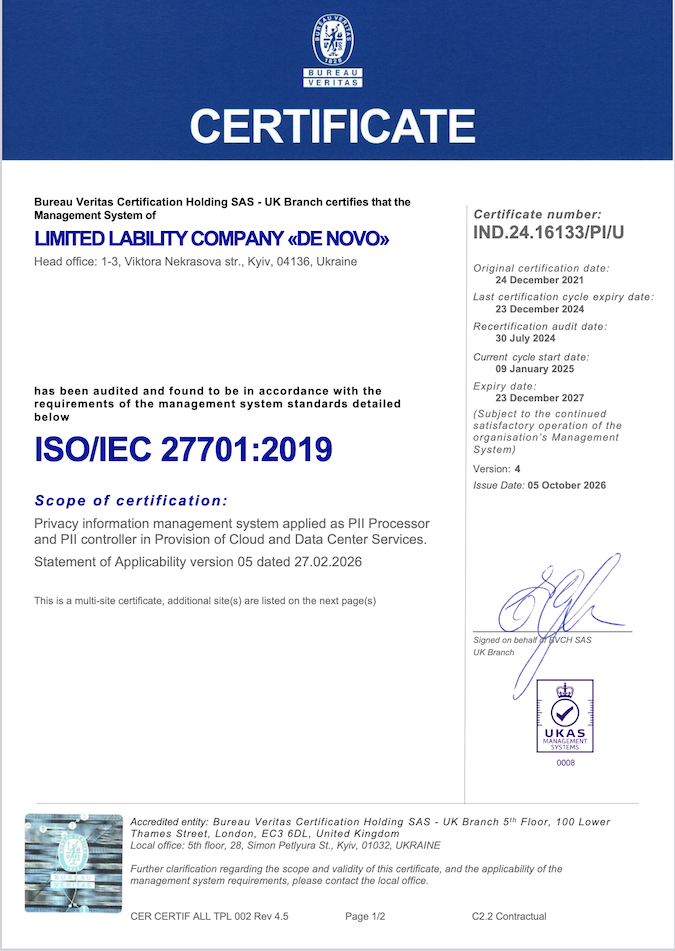 De Novo Certificate ISO/IEC 27701:2019 Germany 2